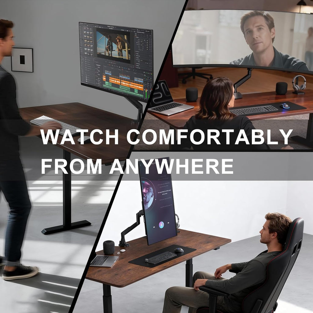 WALI Heavy Duty Monitor Arm - Adjustable Gas Spring Desk Mount for 17-49 Inch Screens | Black