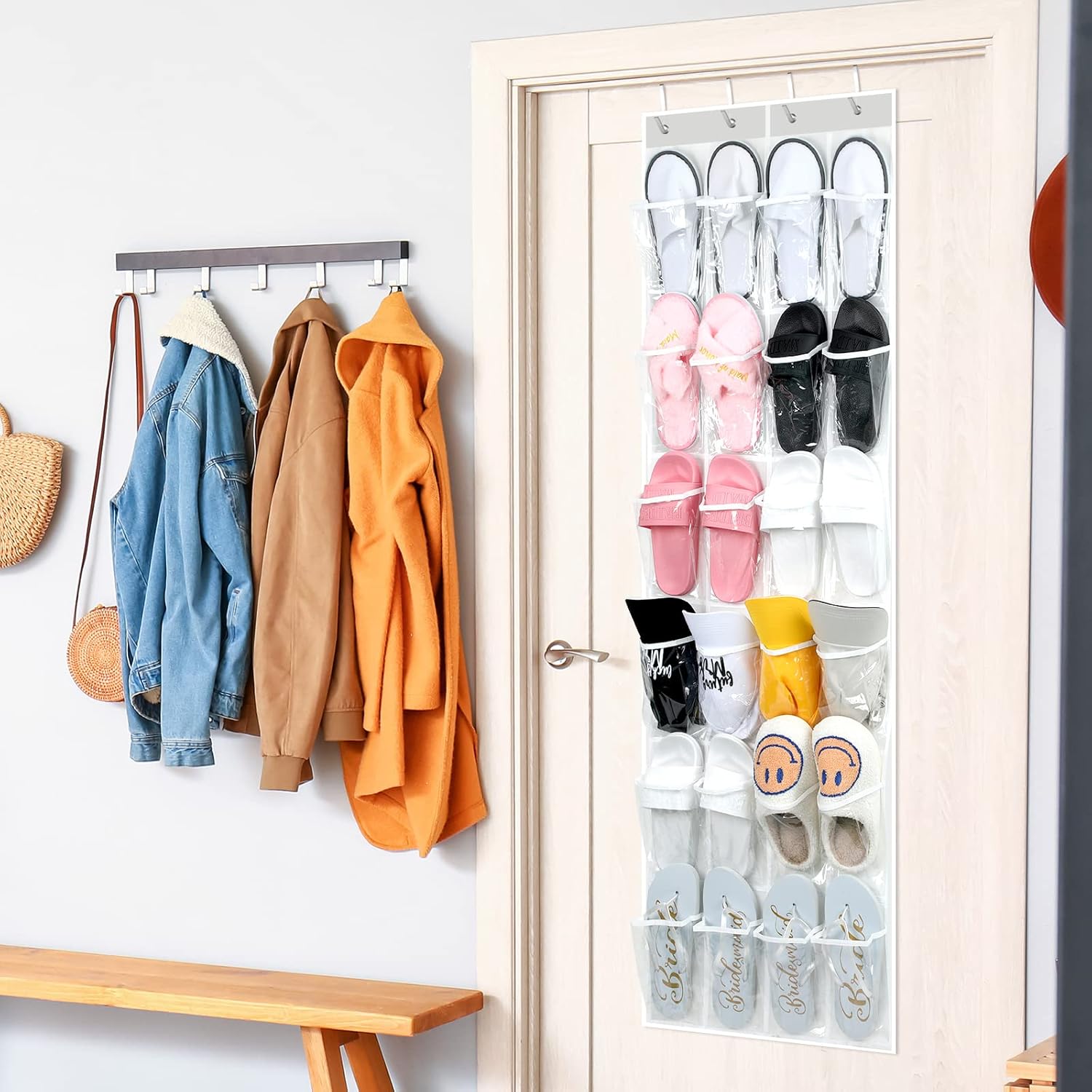 Windyun 24-Pocket Over-The-Door Hanging Organizer - Large Clear Shoe Rack for Closet & Bathroom