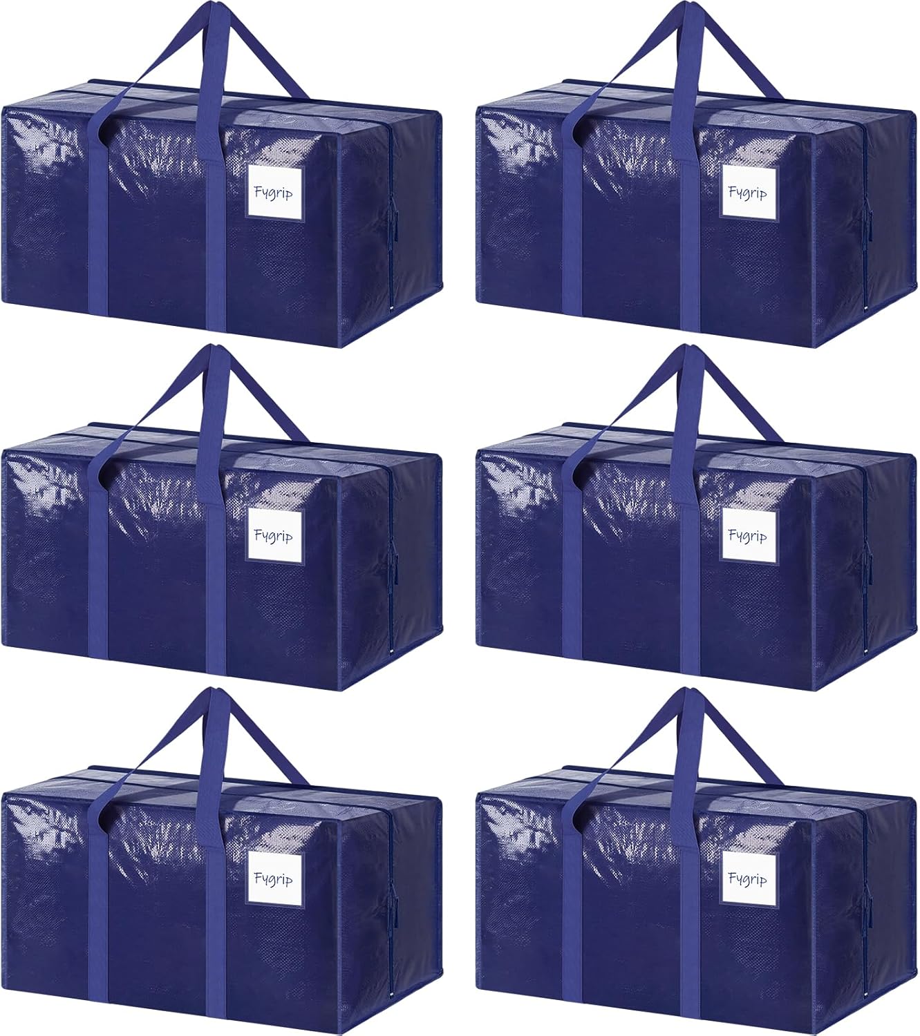 Skiennix Extra Heavy Duty Moving Bags - Large Sturdy Storage Totes with Strong Zipper & Comfortable Handles | Dark Blue, 6 Pack