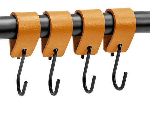 Brute Strength - Multifunctional Leather S-Hooks - Ochre Yellow - 12 Pieces - S Shaped Hooks - Coat Hook - Leather Hooks - Leather s Hooks - Black s Hooks - Kitchen Hooks