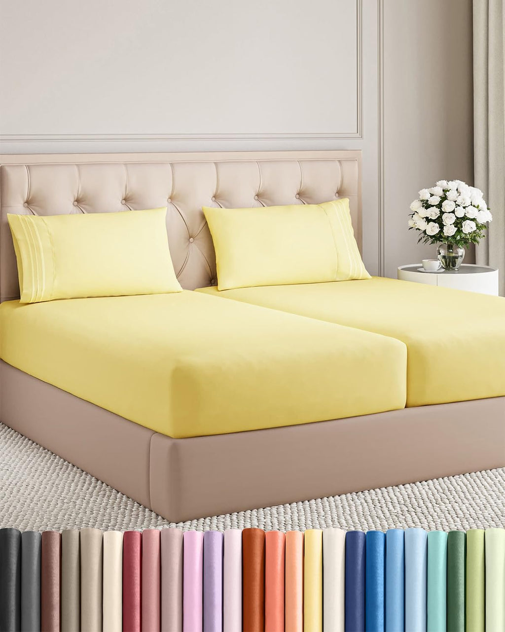 Split King Size 5-Piece Sheet Set - Comfy Cooling Bed Sheets for Luxury Bedding - Deep Pockets, Soft & Wrinkle-Free - Oeko-Tex Certified - Yellow