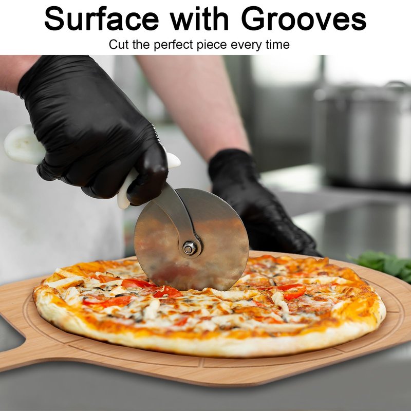 Tvorvik Bamboo Pizza Peel - 18.5"x12.2" with 12" Pizza Cutting Board, Pizza Paddle Spatula with 8 Slice Grooves, also fit for Cheese Bread Fruit Vegetables