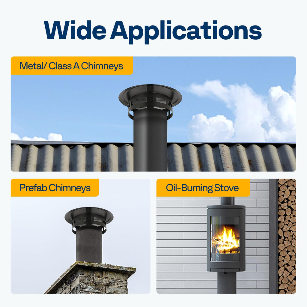VIVOHOME 6" Cone Top Chimney Cap with Screen, Fireplace Round Chimney Cover, Galvanized Steel Exhaust Rain Caps for Outside, Easy to Install Flue Cap, Black
