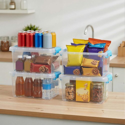Jetec Clear Plastic Storage Container Bins - 8 Pack with Lids & Blue Handles, 6.5 Qt, Stackable Organizer for Home & Office
