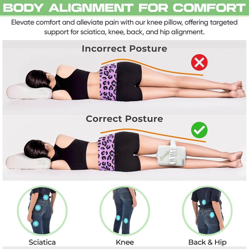 Knee Pillow for Side Sleepers With Strap - Medium Memory Foam Leg Pillow for Side Sleeping - Between Legs Pillow For Hip Pain & Lower Back Pain Relief For Pregnant Women - Sciatica Pain Relief