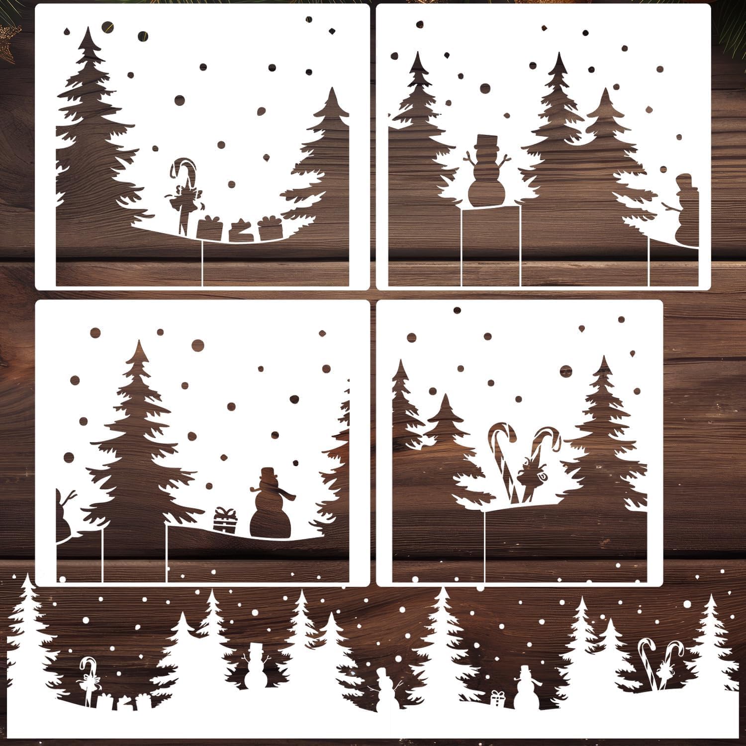 Skiennix Christmas Stencils - Large Reusable Winter Forest House Village Templates | 53.1” for Window Glass Crafts