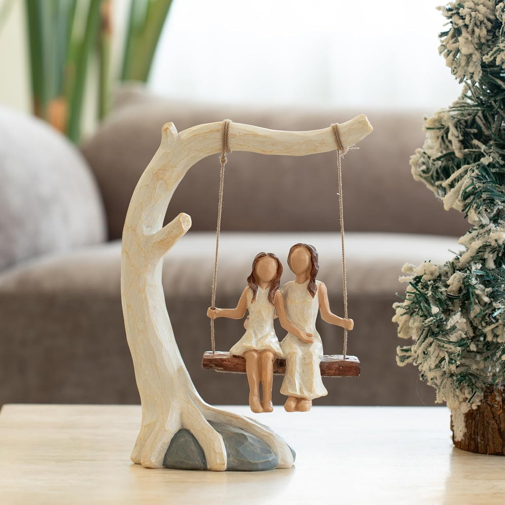 Regine Switzerland Mother Daughter Sculpted Figurine - Hand-Painted Gift for Mom's Birthday