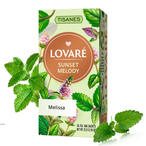 LOVARE Tisanes Sunset Melody Herbal Tea Bags, Lemon Balm (Melissa) Leaves Infusion, Caffeine-Free Herbal Drink, Individually Portioned Tea Bags, 24 Count (1.3 g Each), Net Wt 31.2 g, Made in Ukraine (SUNSET MELODY)