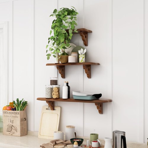 JOLLYMER 36" Live Edge Teak Wood Floating Shelf with Wood Bracket for Wall Decor – Rustic Wall Shelf for Living Room, Bedroom, Bathroom, Kitchen