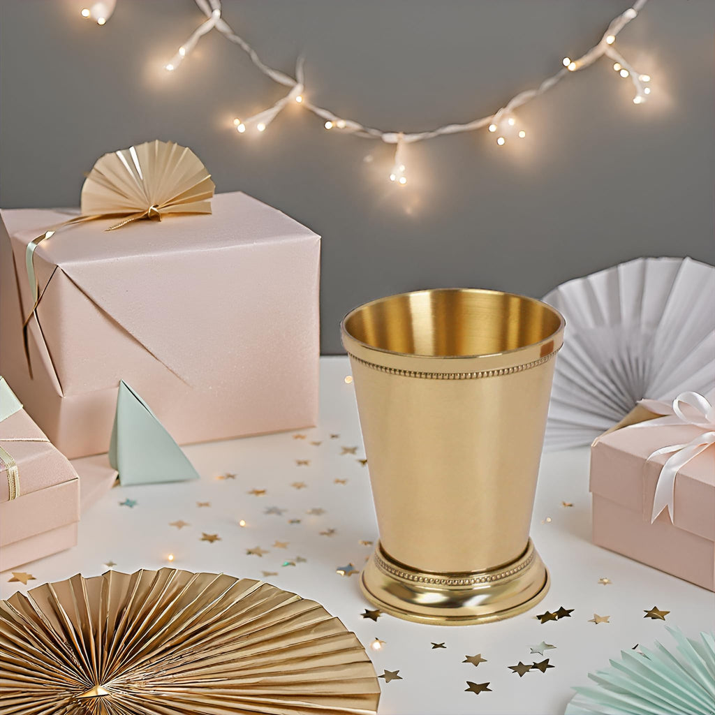 Wonderlist Handicrafts Designer Brass Mint Julep Cup Goblet Tumbler Capacity 12 Ounce Each Gold Julep Cup (Plain)