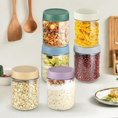 HIGLASTO Overnight Oats Containers, 16oz Glass Food Storage Containers with Lids, Meal Prep Mason Jars for Oatmeal, Chia Seed Pudding, Yogurt (Set of 4)