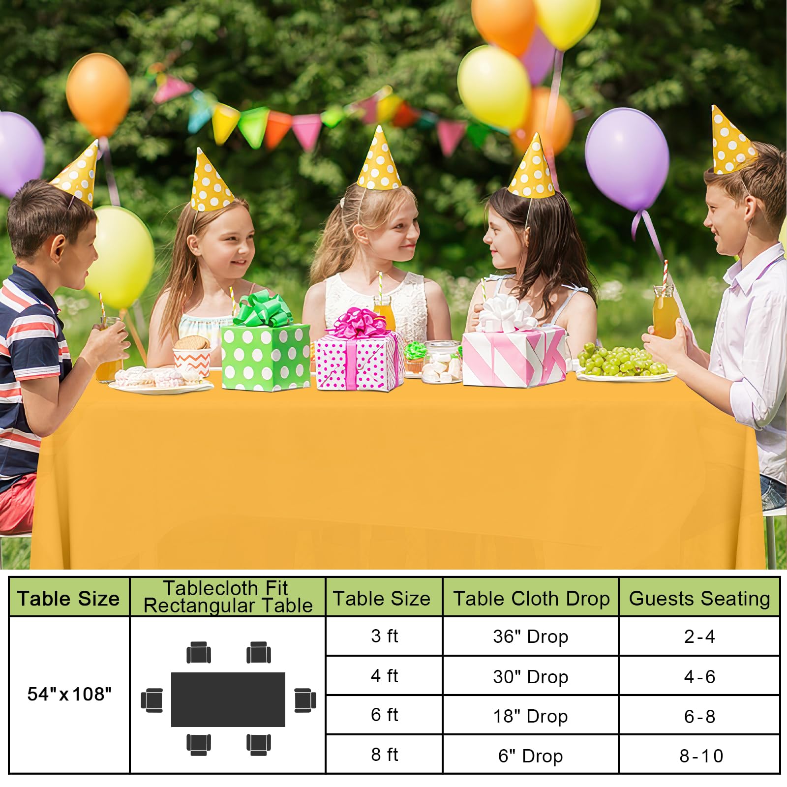 Smiry Disposable Table Cloth - 6 Pack, 54 x 108 Inch Waterproof Rectangle Tablecloths for Parties, Decorative Plastic Table Cover, Leakproof & Sturdy, Mustard Yellow