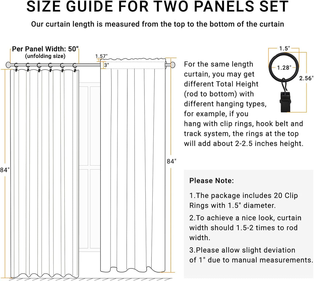 Skiennix 100% Blackout Curtains - Thermal Insulated Faux Linen | 84" Length, 2 Panels, Bright White