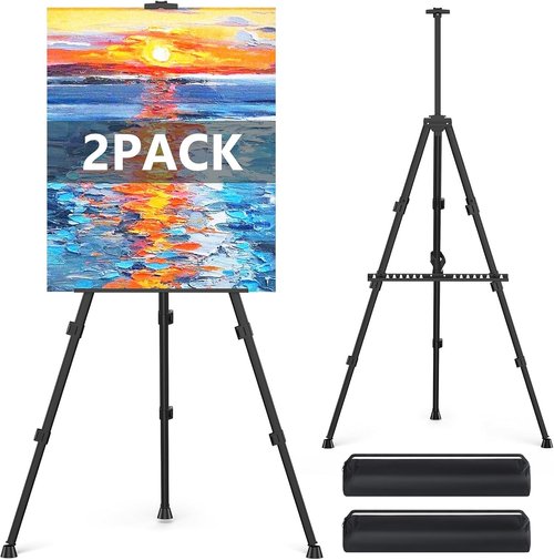 Hemndic 66" Heavy-Duty Easel Stand for Painting - Portable Travel Display Easel (2 Pack)