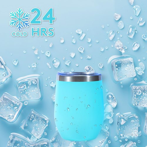 Dongni Stemless Insulated Wine Glass Tumbler,12 oz Stainless Steel Stemless Wine Glass Keeps Beverages Cold for 6 Hours, Hot for 3 Hours Non-Slip, Easy-Grip Insulated Cup(White 8pack)