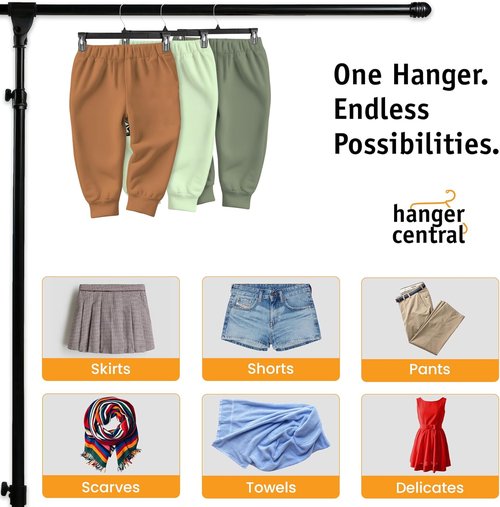 Hanger Central 30 Pack Pants Hangers - Heavy Duty Non-Slip Slim Plastic Clips for Skirts & Pants - Black