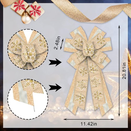 Estivaux Large Christmas Bows - Glitter Golden Burlap Holiday Decor for Wreaths & Trees