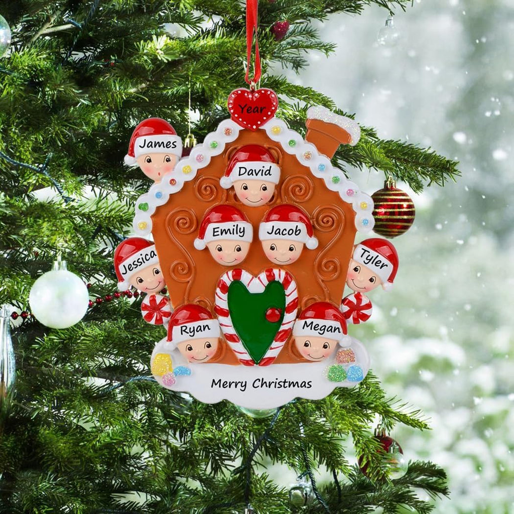 Regine Switzerland Gingerbread House Ornament - Personalized Family of 8 for 1st Christmas - Free Customization