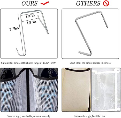 KEEPJOY Over The Door Shoe Organizer - 2 Pack Mesh Pockets with 4 Hooks | Large 57.5"x12.6" Grey Storage Solution