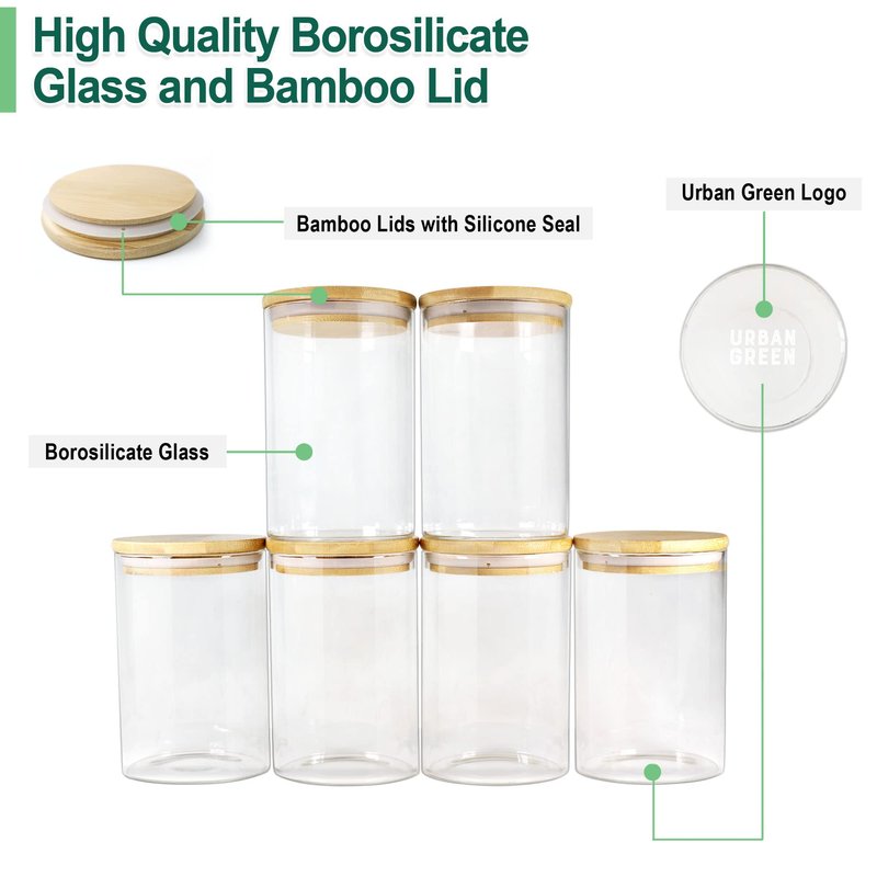 Urban Green Glass Jars with Airtight Lids, Airtight Glass Canisters set, Large Food Storage Containers with Wood Lids, 2 Pack of 100oz， Dry Food Pantry Jars, Flour Containers