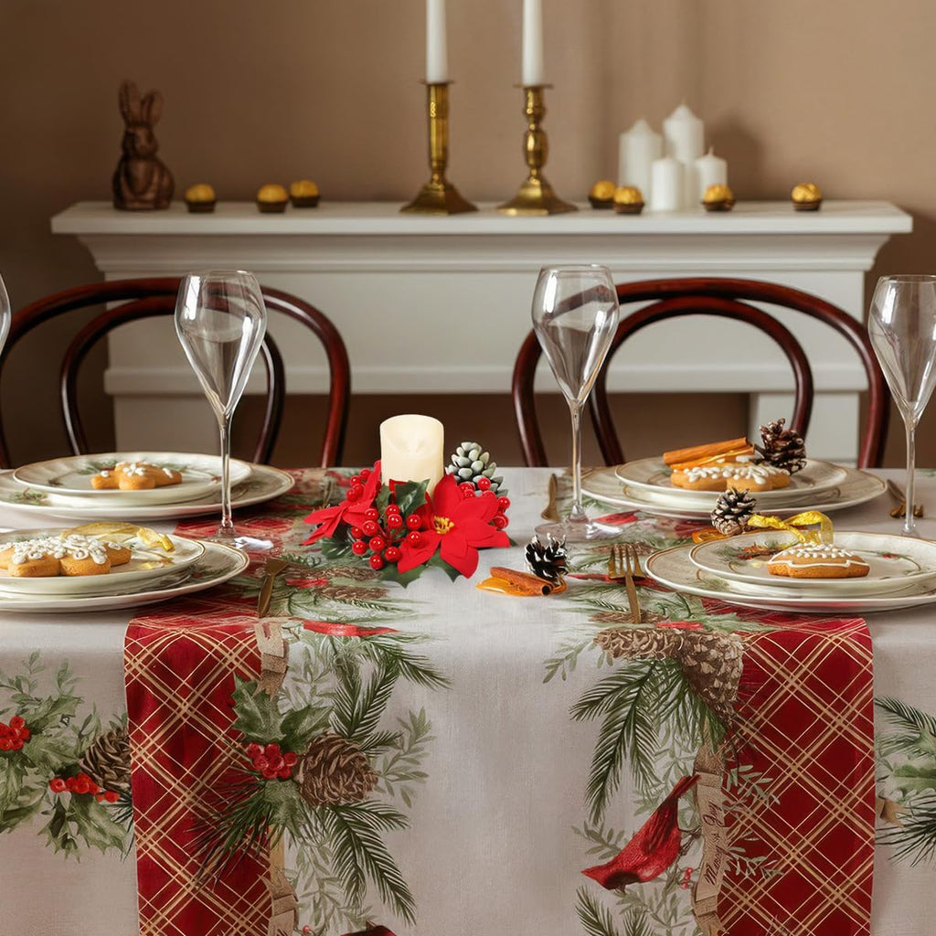 Regine Switzerland Christmas Candle Rings - Artificial Poinsettia & Red Berry Decor | Mini Table Centerpieces