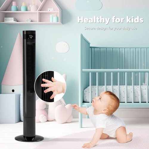 Antarctic Star Portable Tower Fan - 43'' Bladeless Oscillating Fan with Remote Control | Quiet Cooling, 12H Timer, 3 Speeds, Black