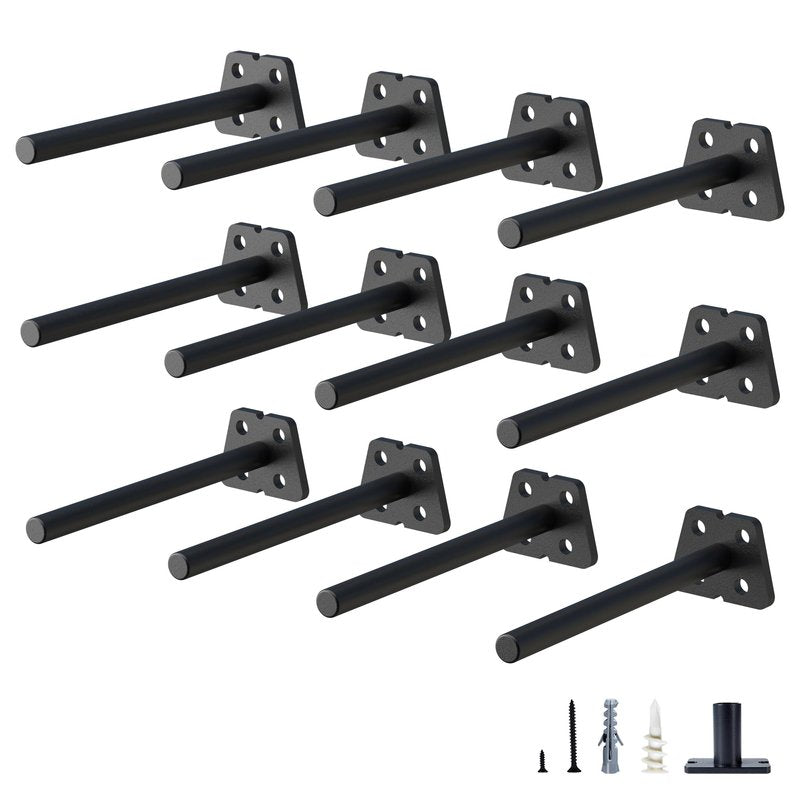 NEODROP 12-Pack 10 Inch Hidden Floating Shelf Bracket, Heavy Duty Blind Shelf Support Hardware | Invisible Wall Brackets for Kitchen, Fireplace Mantel Wood Shelves | Black Powder Coated Solid Steel