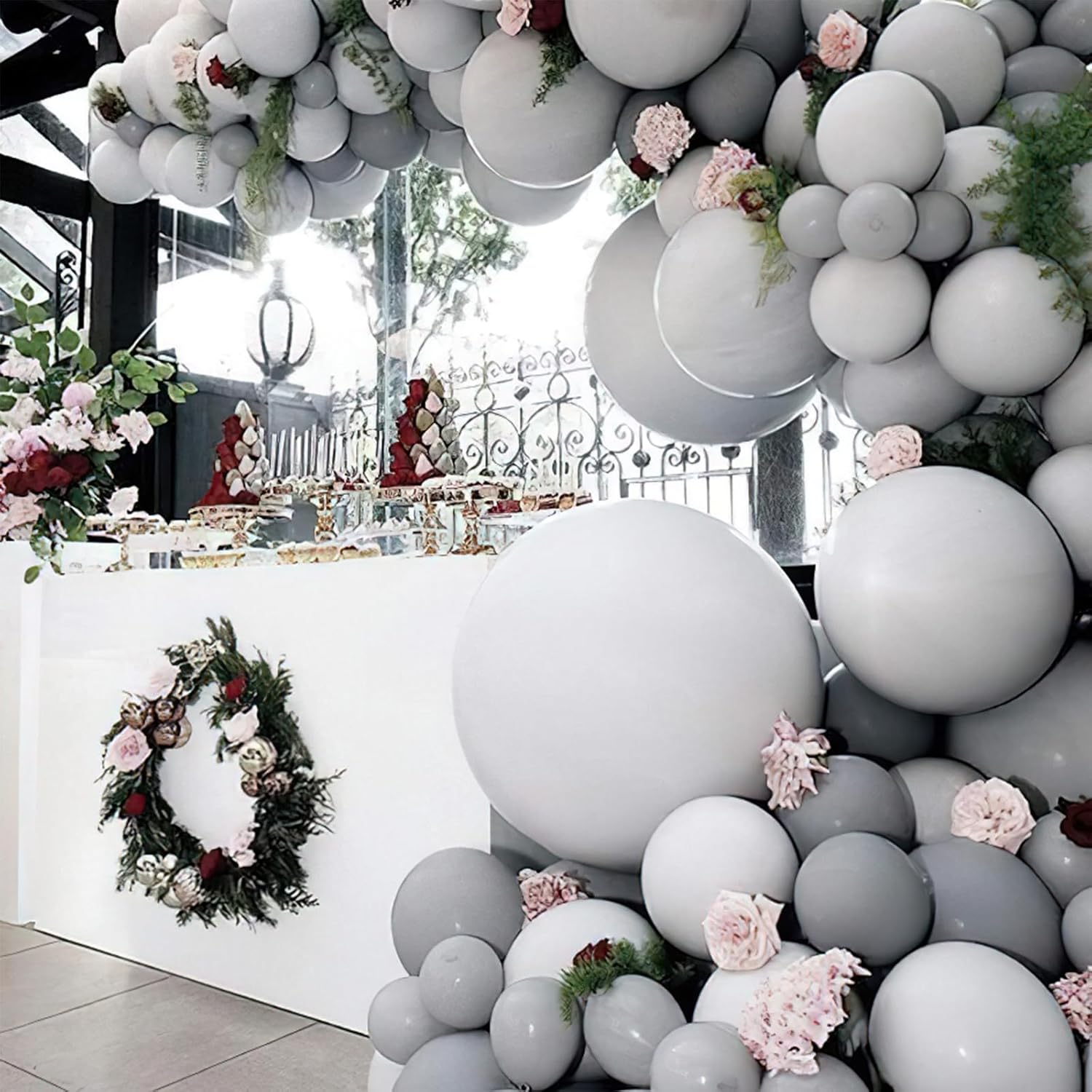 PartyWoo Gray Balloons - 152-Piece Matte Gray Latex Balloon Arch Kit | Perfect for Baby Showers, Graduations, Weddings & Birthdays