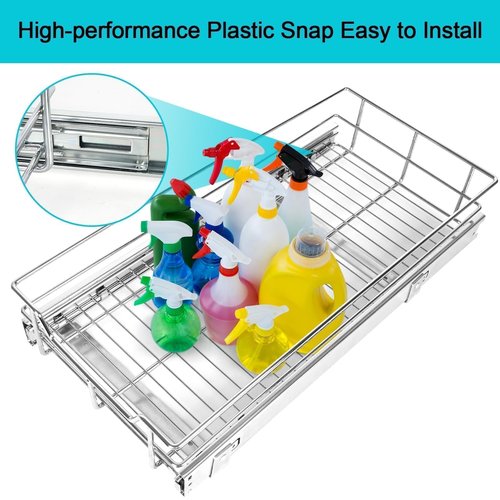 Pull Out Cabinet Organizer 15" W X 22" D, Slide Out Drawers For Kitchen Organizers and Storage, Pull Out Drawers For Cabinets Capacity Heavy Duty Caddy, Cabinet Shelves Chrome-Plated, Bathroom Pantry