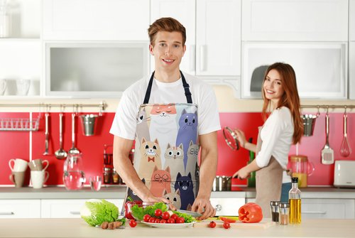 ZiQilin Adjustable Kitchen Apron with 2 Pockets, Waterproof Funny Cooking Chef Apron for Women Men, Gardening Baking Aprons, Grill BBQ Aprons Creative Gifts, Cute Animals Cat