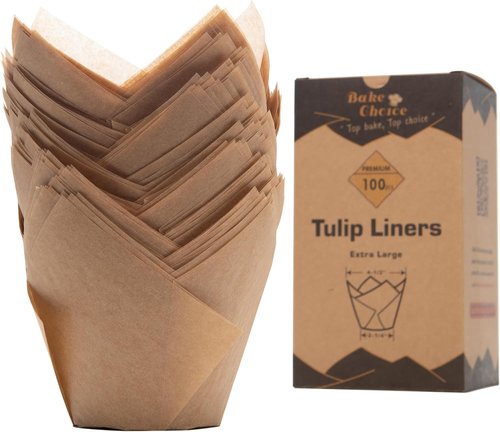 Bake Choice Extra Large Natural Tulip Cupcake Liners - 100 Pcs | Perfect for Baking & Parties