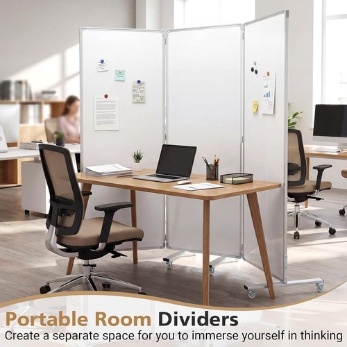 AmazingSpark Mobile Magnetic Whiteboard - 3-Section Portable Dry Erase Board with Stand & Wheels | 72" H x 24" W
