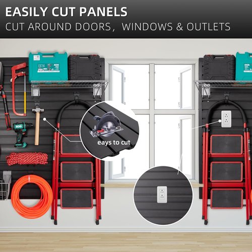 FRAYSCENT Slat Wall Paneling - Garage Tool Organizer with Wall Mount Storage | Black 8ft x 4ft PVC Panels