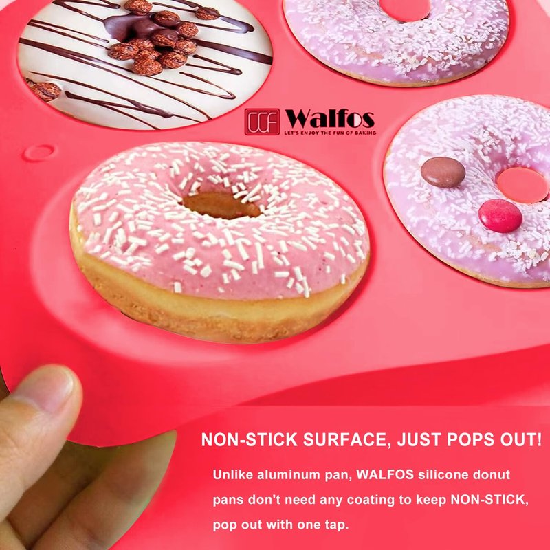 Walfos Full Size Silicone Donut Mold - 4In Donut Pan Big Size Non-Stick Donut Pan for Donut Cake Biscuit Bagels, Heat Resistant, BPA FREE and Dishwasher Safe(4Pack)