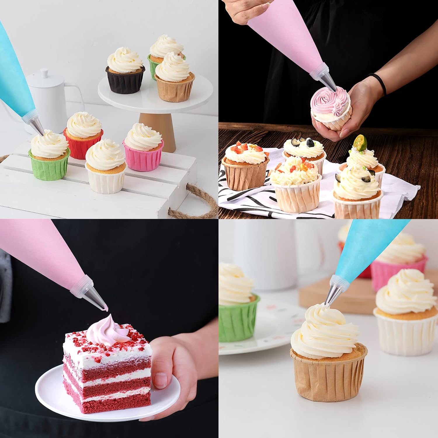 Regine Switzerland Piping Bags and Tips Set - 100 Pcs Disposable 12-Inch Icing Bags for Cake Decorating