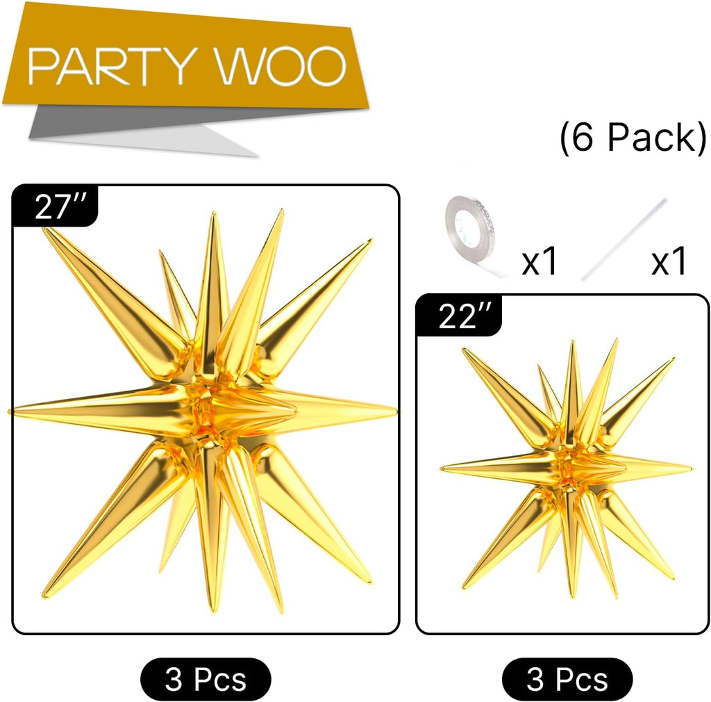 PartyWoo Metallic Gold Star Foil Balloons - 6-Piece Set in 22-Inch Sizes | Perfect for Graduation, Weddings & Birthdays