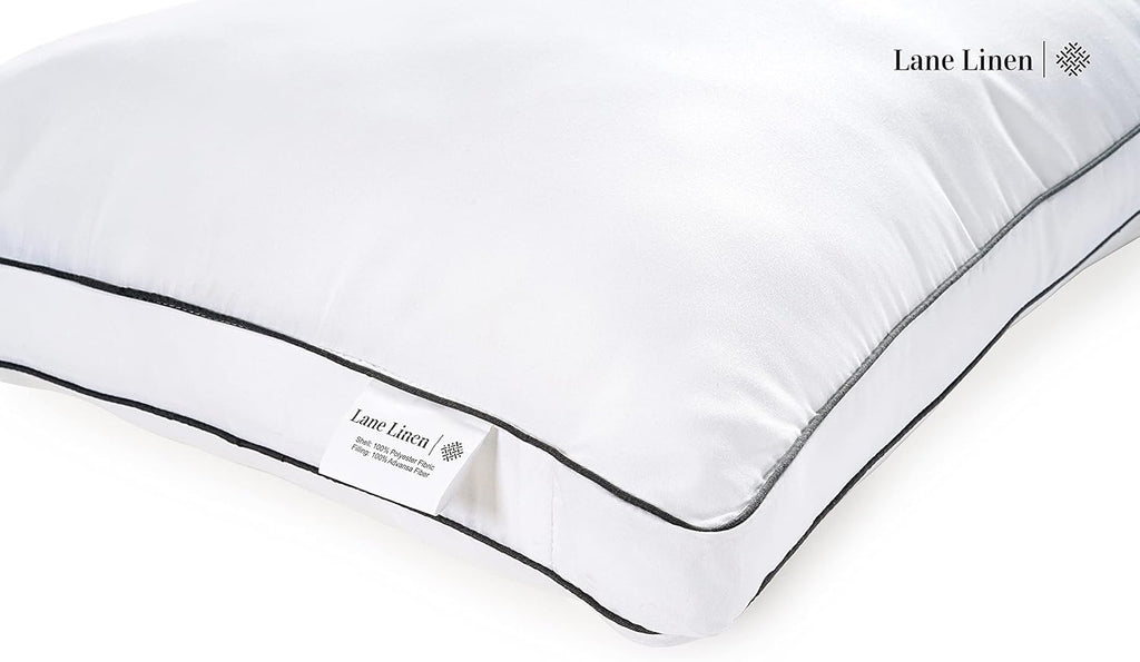 **LANE LINEN Standard Size Bed Pillows - Medium Soft Gusseted Down Alternative for Side Sleepers | Set of 2 - White**