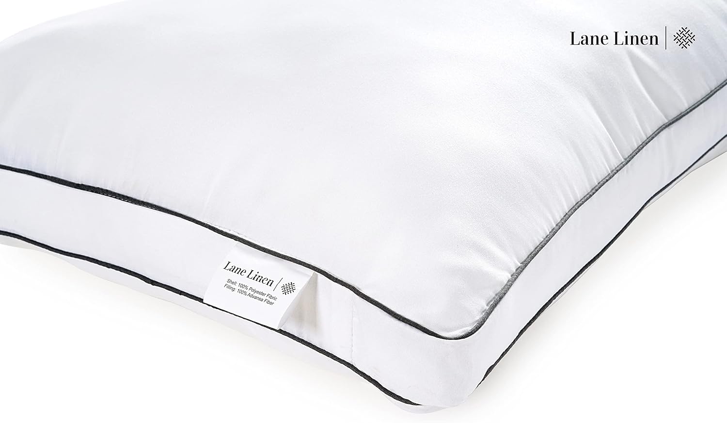 **LANE LINEN Standard Size Bed Pillows - Medium Soft Gusseted Down Alternative for Side Sleepers | Set of 2 - White**
