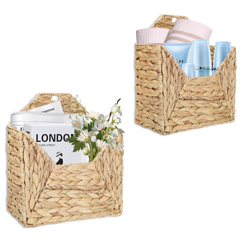 TKGKHK Wall Mounted Storage Baskets, 2PCS Handmade Water Hyacinth Storage Baskets Wall Hanging Organizing Container for Living Room,Bedroom,Kitchen (Large+Small)
