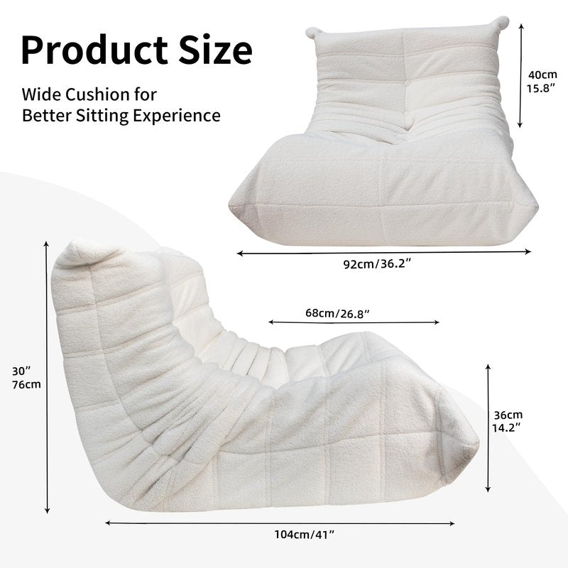 Eiury Fireside Chair - Lazy Floor Sofa for Adults, Mid-Century Teddy Velvet Lounge Chair with Ergonomic Design, Ideal for Living Room, Bedroom, Salon, Office, or Gaming Venue - White