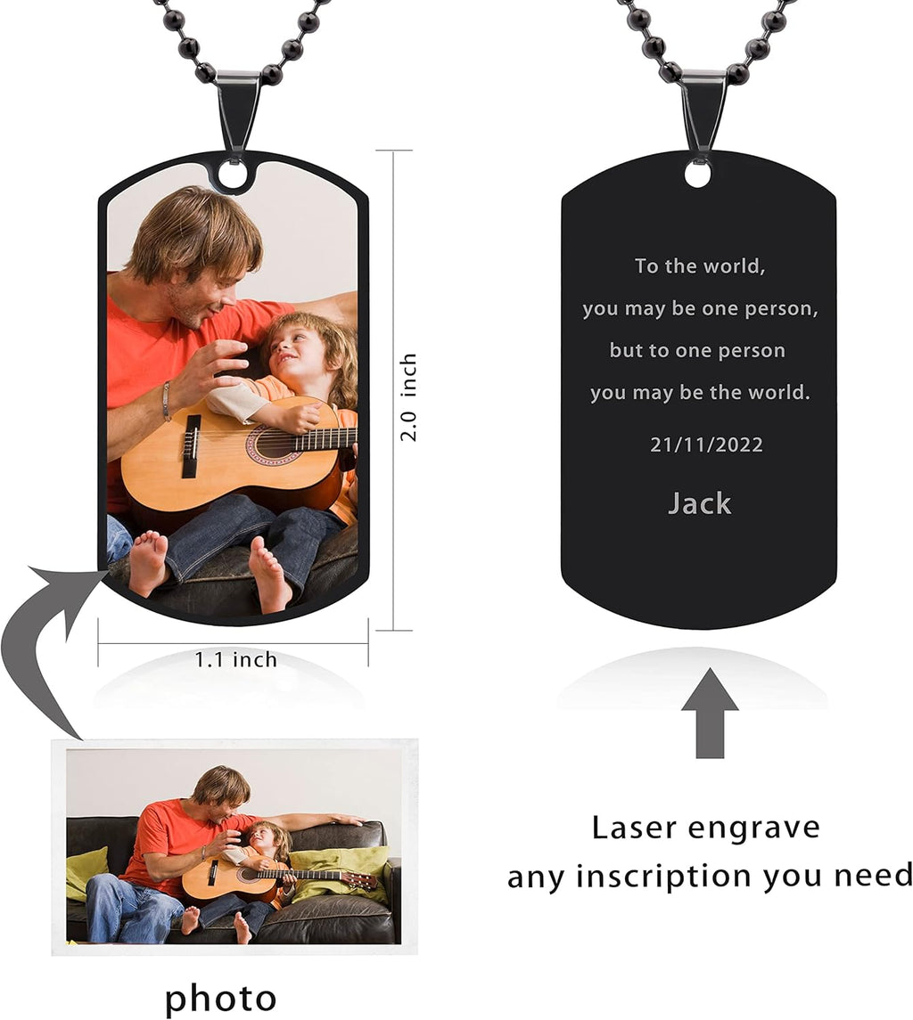 Skiennix Personalized Dog Tag Pendant - Custom Engraved Necklace for Men & Women with Photo | Stainless Steel