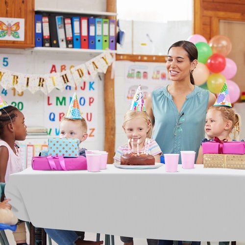 Sinload 25 Pack White Paper Tablecloths for Rectangle Tables 55 x 110 Inch 3 Ply Table Cloths with Plastic Backing Disposable Paper & Plastic Table Cloth for Wedding Birthday Party