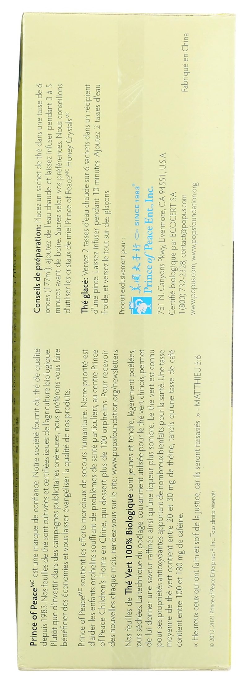 Prince of Peace Organic Green Tea 100 Tea Bags - 2 pack