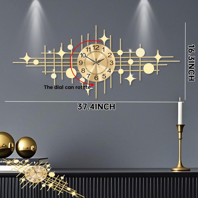 SIN&MI Wall Clock,Large Wall Clocks for Living Room,Silent Non Ticking,Battery Operated Oversized Round Modern Wall Clock for Bedroom,Farmhouse,Office Wall Decor Star, 16.3 * 37.4 Inch
