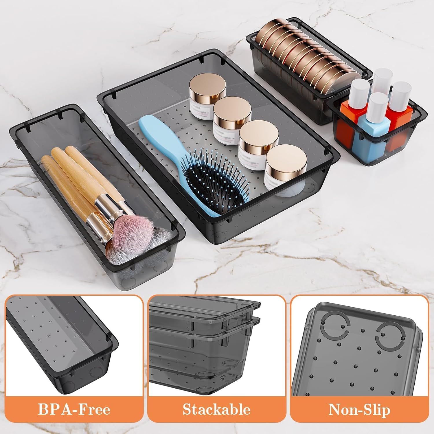 SpaceHacks 25 PCS Plastic Drawer Organizer Set - Versatile Tool Trays & Storage Bins for Makeup, Jewelry, Gadgets | Clear Black