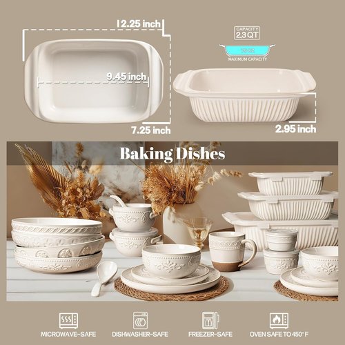 Artena Baking Dish - 2.3 Quart Casserole Dish With Handles | Deep Rectangular Ceramic Bakeware, White