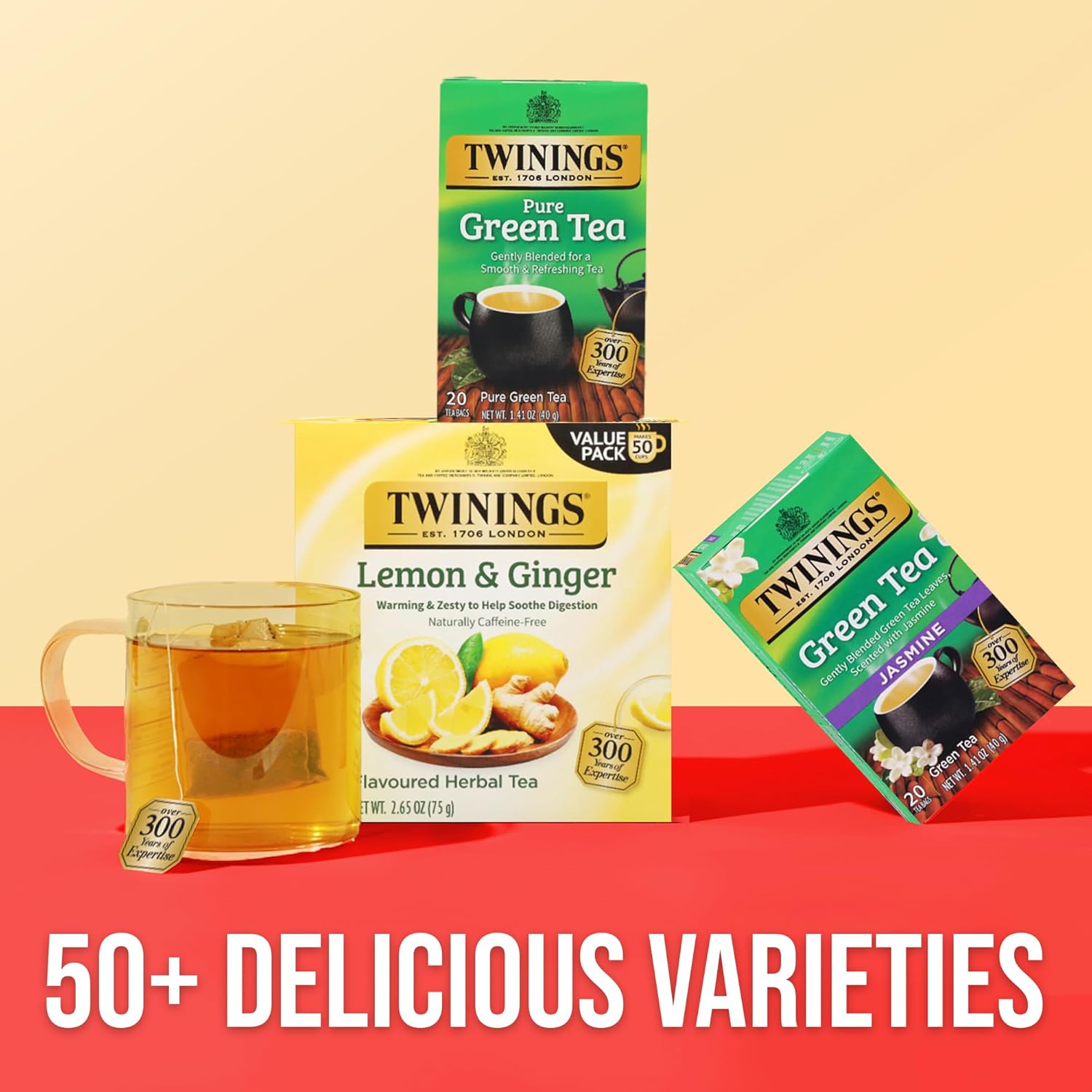 Twinings Green Tea - Jasmine Infused, Individually Wrapped Bags, 20 Count | Caffeinated, Hot or Iced, Pack of 6