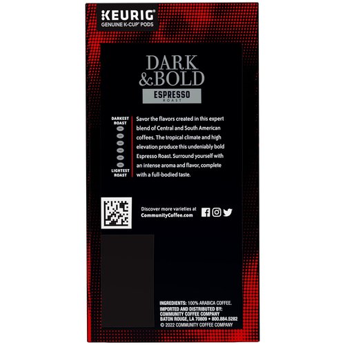 Community Coffee Dark & Bold Espresso Roast Pods - 24 Count for Keurig 2.0 Brewers | Rich Flavor & Aroma