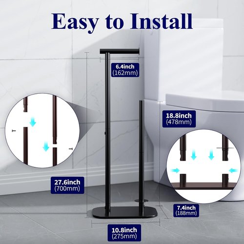 Kitsure Toilet Paper Holder - Large Capacity Free Standing Holder for 4 Rolls | Rustproof & Non-Slip Base, Black