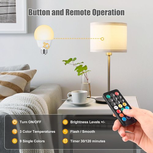 Brightown E26 Rechargeable Light Bulb - Remote & Timer, Dimmable with 3 Color Temperatures + 9 RGB Colors | 2 Pack